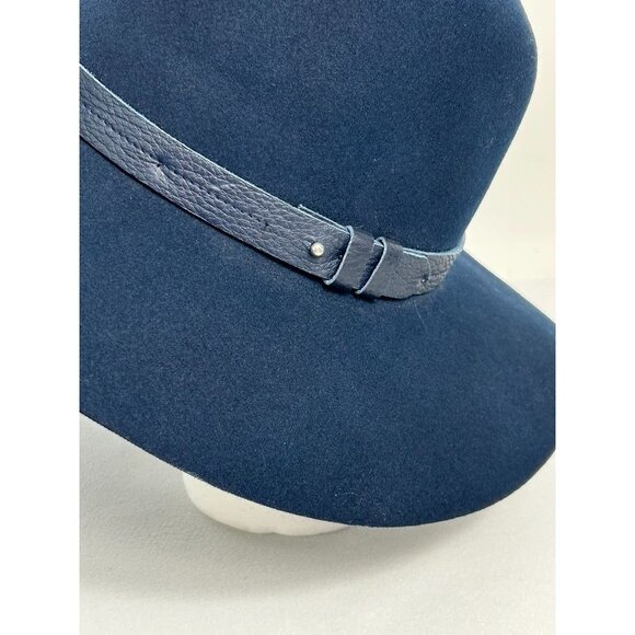 Rag & Bone Leather Trim Wool Wide Floppy Brim Fedora Hat In Blue - Sz L - Picture 3 of 8